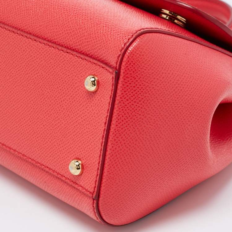 Pre Owned Dolce & Gabbana Red Leather Medium Miss Sicily Top Handle Bag