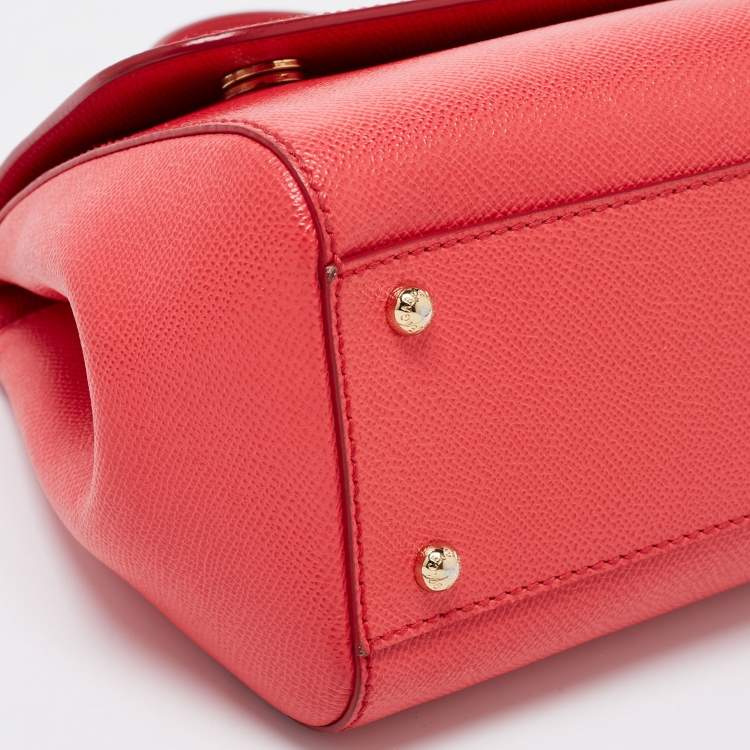 Pre Owned Dolce & Gabbana Red Leather Medium Miss Sicily Top Handle Bag