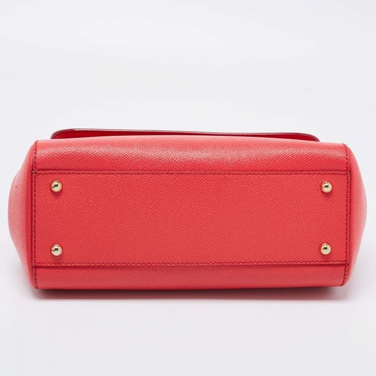 Pre Owned Dolce & Gabbana Red Leather Medium Miss Sicily Top Handle Bag