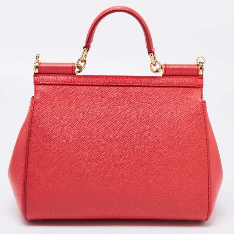 Pre Owned Dolce & Gabbana Red Leather Medium Miss Sicily Top Handle Bag