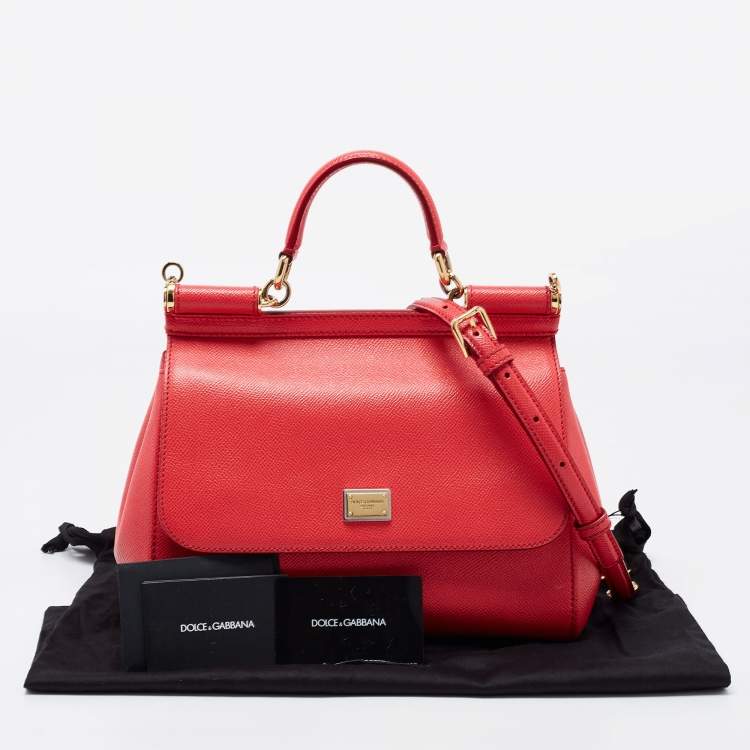 Pre Owned Dolce & Gabbana Red Leather Medium Miss Sicily Top Handle Bag