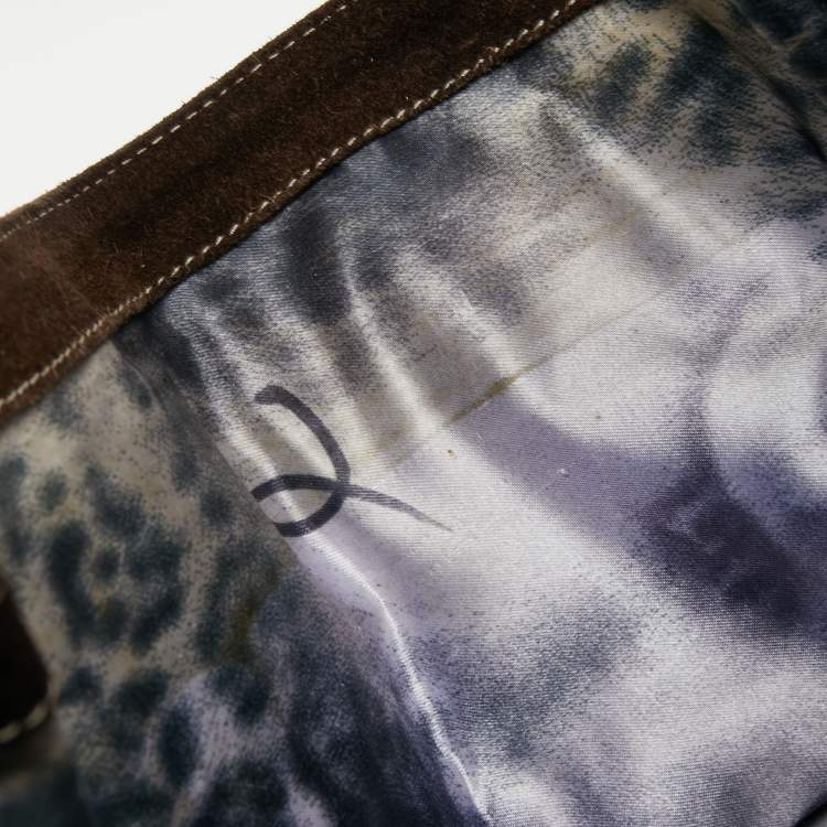 Pre Owned Dolce & Gabbana Brown/Beige Logo Embossed Suede and Calf Hair Tote