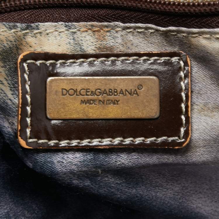 Pre Owned Dolce & Gabbana Brown/Beige Logo Embossed Suede and Calf Hair Tote