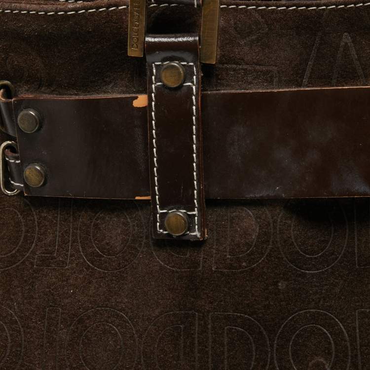 Pre Owned Dolce & Gabbana Brown/Beige Logo Embossed Suede and Calf Hair Tote