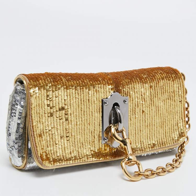 Pre Owned Dolce & Gabbana Metallic Sequin Miss Sunflower Clutch