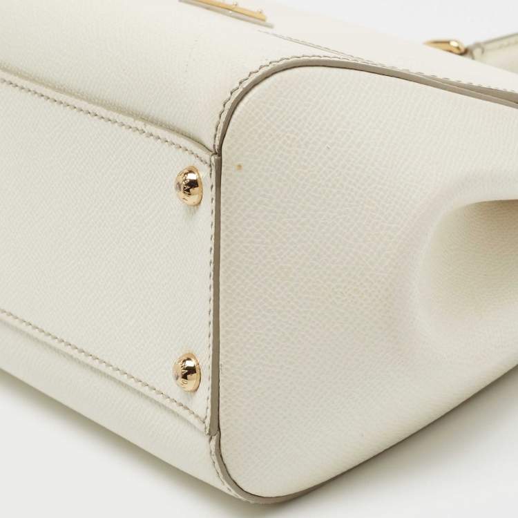 Pre Owned Dolce & Gabbana Off White Leather Medium Miss Sicily Top Handle Bag