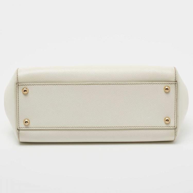 Pre Owned Dolce & Gabbana Off White Leather Medium Miss Sicily Top Handle Bag