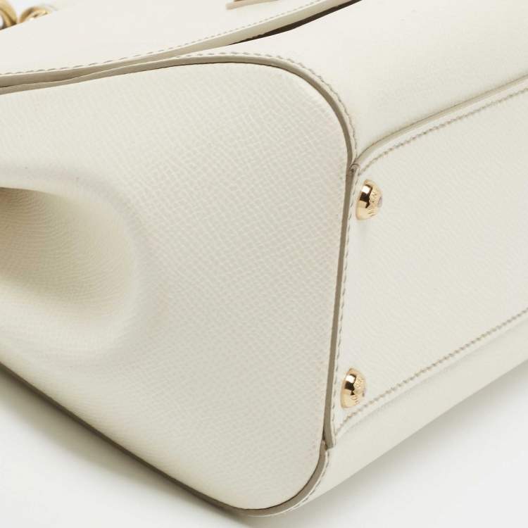 Pre Owned Dolce & Gabbana Off White Leather Medium Miss Sicily Top Handle Bag