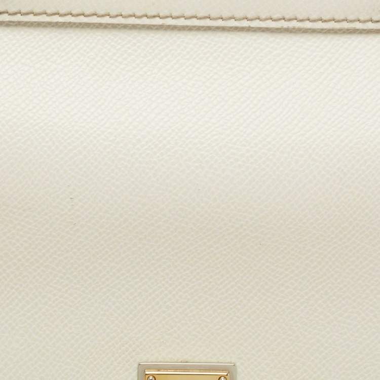 Pre Owned Dolce & Gabbana Off White Leather Medium Miss Sicily Top Handle Bag