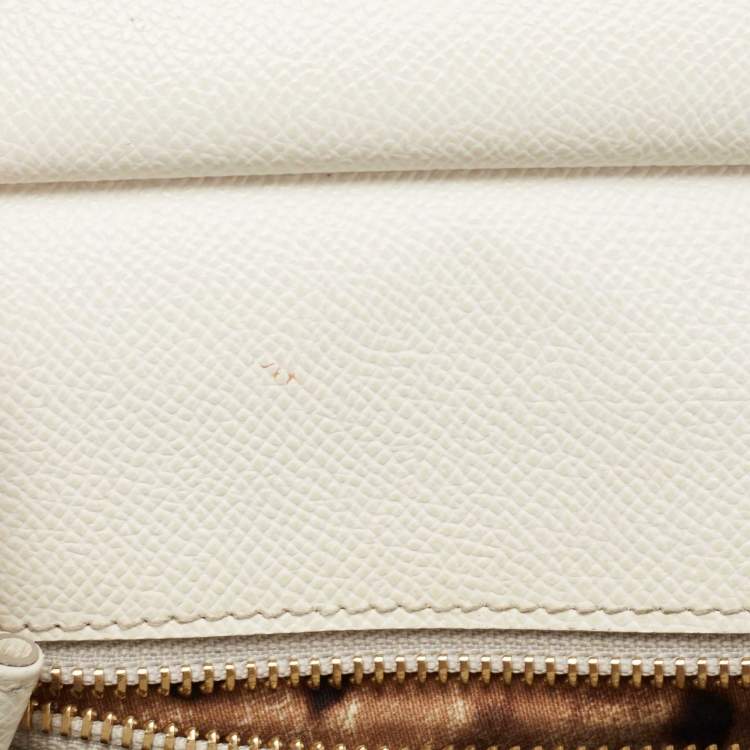 Pre Owned Dolce & Gabbana Off White Leather Medium Miss Sicily Top Handle Bag