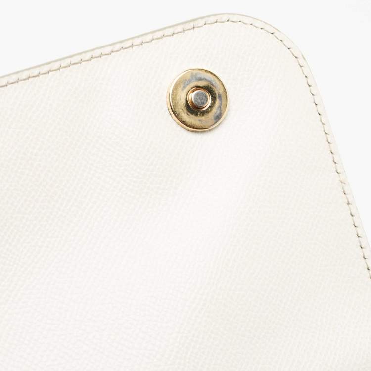 Pre Owned Dolce & Gabbana Off White Leather Medium Miss Sicily Top Handle Bag