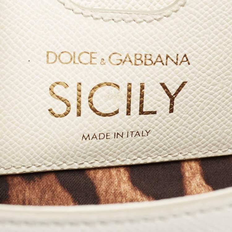 Pre Owned Dolce & Gabbana Off White Leather Medium Miss Sicily Top Handle Bag