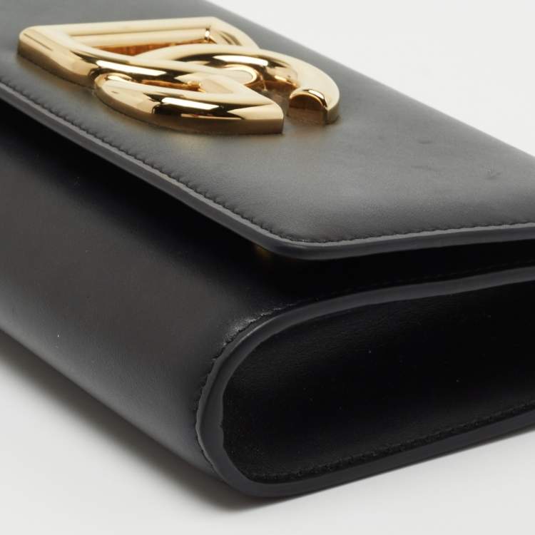 Pre Owned Dolce & Gabbana Black Leather Logo Shoulder Bag