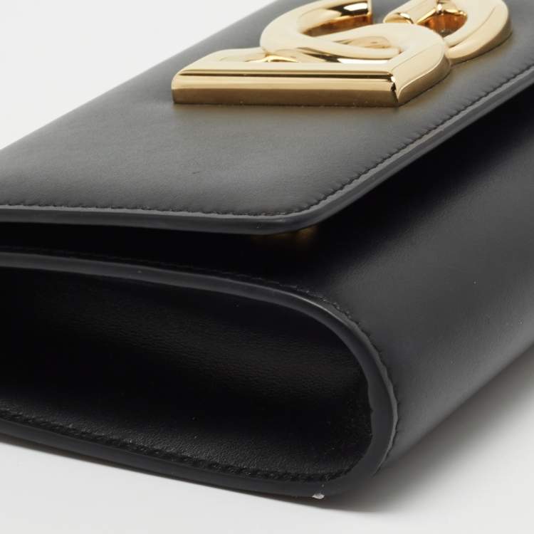 Pre Owned Dolce & Gabbana Black Leather Logo Shoulder Bag