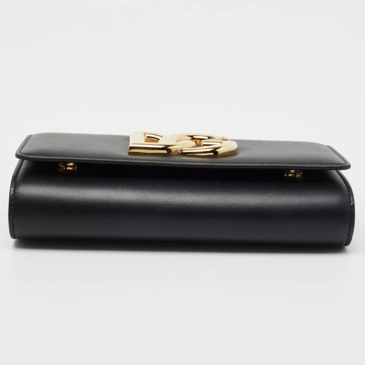 Pre Owned Dolce & Gabbana Black Leather Logo Shoulder Bag