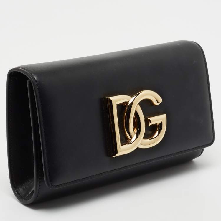 Pre Owned Dolce & Gabbana Black Leather Logo Shoulder Bag