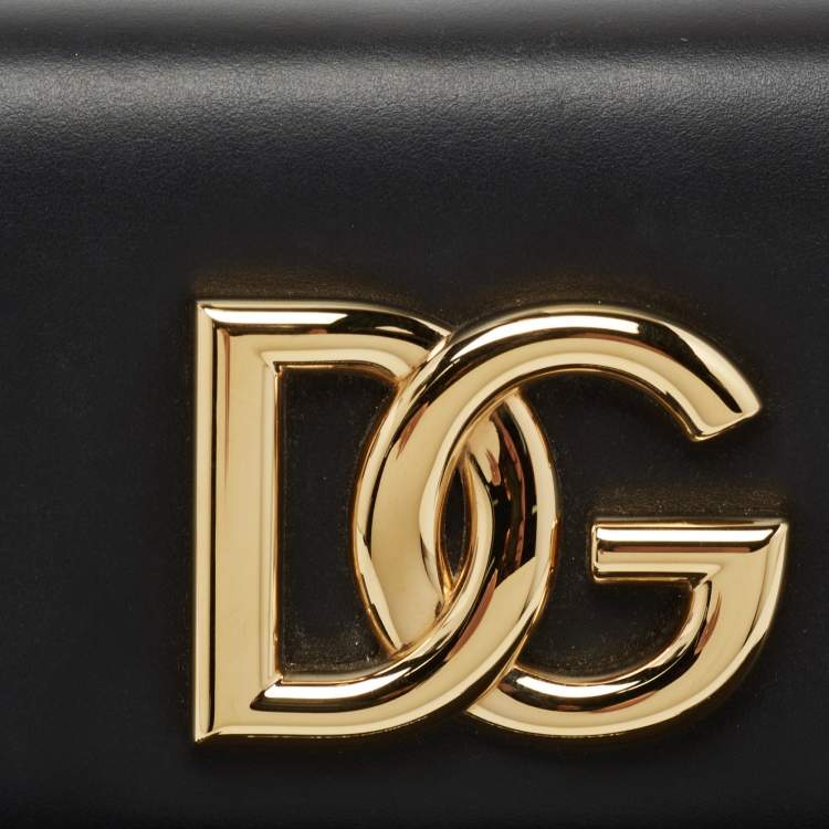Pre Owned Dolce & Gabbana Black Leather Logo Shoulder Bag