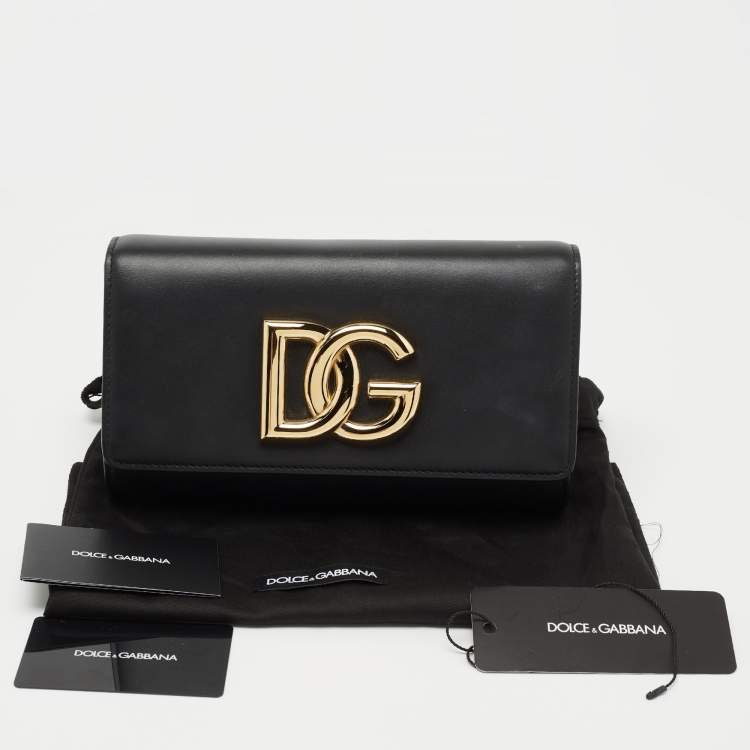 Pre Owned Dolce & Gabbana Black Leather Logo Shoulder Bag