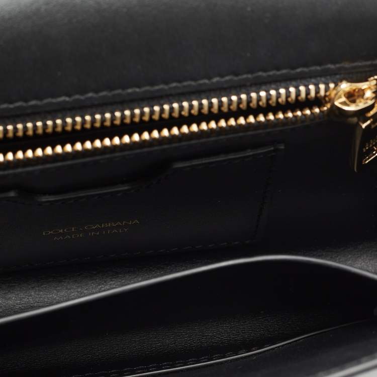 Pre Owned Dolce & Gabbana Black Leather Logo Shoulder Bag