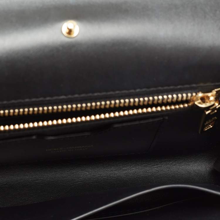 Pre Owned Dolce & Gabbana Black Leather Logo Shoulder Bag