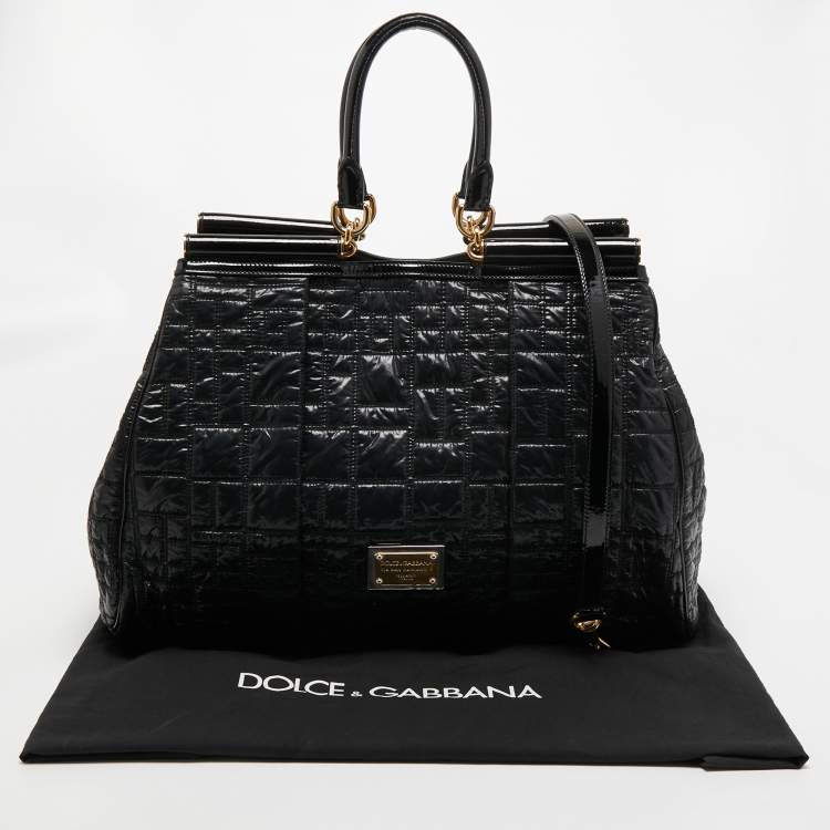 Pre Owned Dolce & Gabbana Black Nylon and Patent Leather Miss Lexington Large Tote