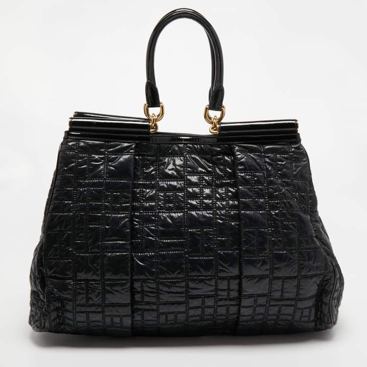Pre Owned Dolce & Gabbana Black Nylon and Patent Leather Miss Lexington Large Tote