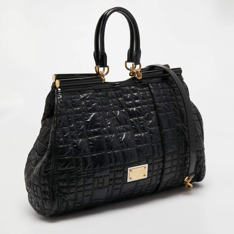 Pre Owned Dolce & Gabbana Black Nylon and Patent Leather Miss Lexington Large Tote
