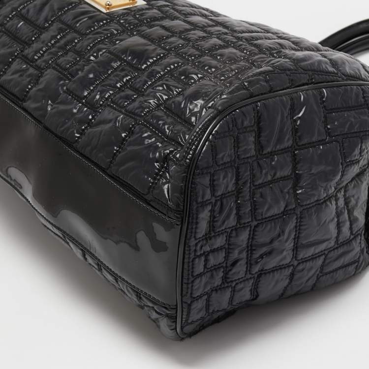 Pre Owned Dolce & Gabbana Black Nylon and Patent Leather Miss Lexington Large Tote