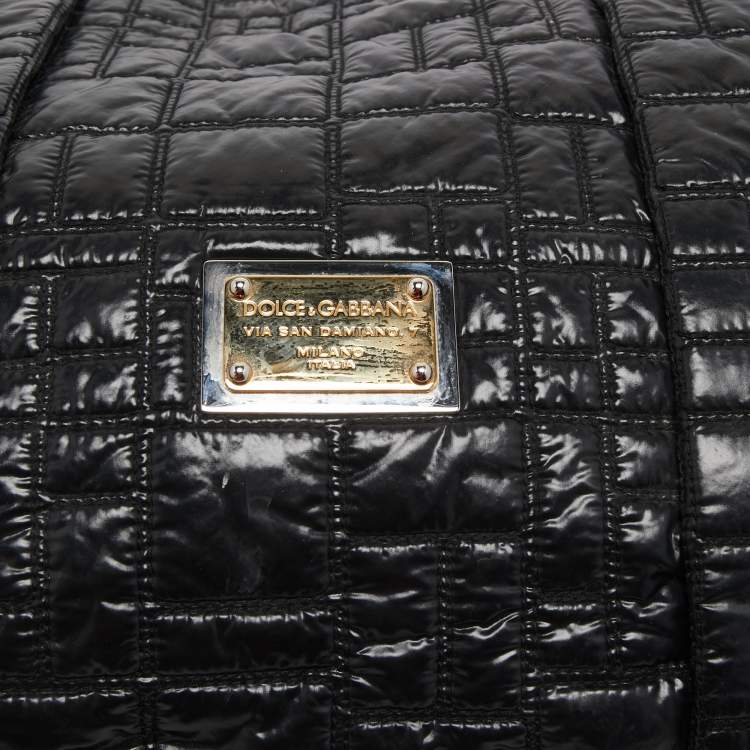 Pre Owned Dolce & Gabbana Black Nylon and Patent Leather Miss Lexington Large Tote