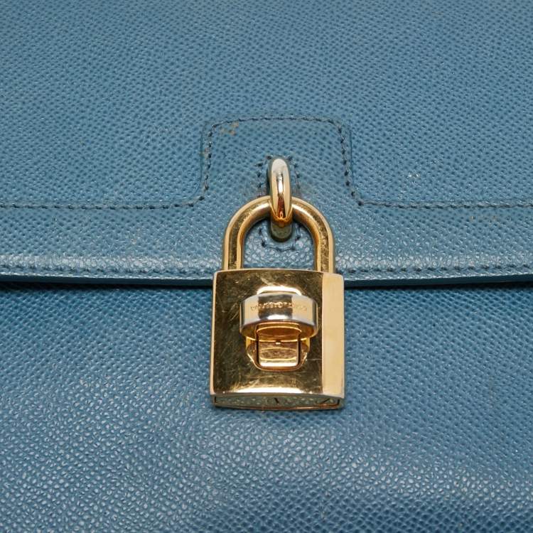 Pre Owned Dolce & Gabbana Blue Leather Padlock Top Handle Bag