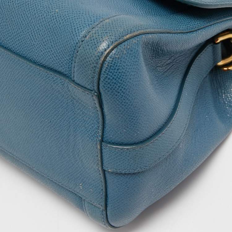 Pre Owned Dolce & Gabbana Blue Leather Padlock Top Handle Bag