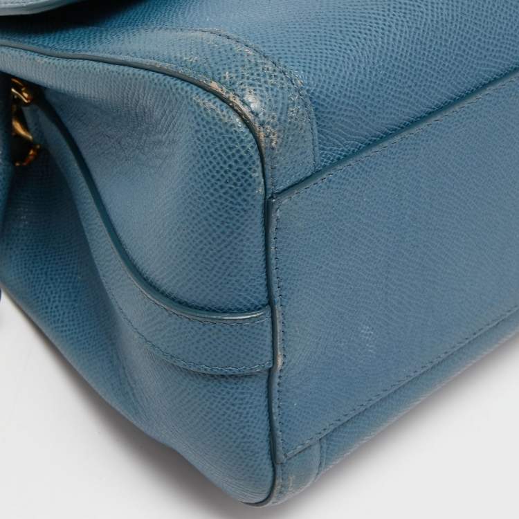 Pre Owned Dolce & Gabbana Blue Leather Padlock Top Handle Bag