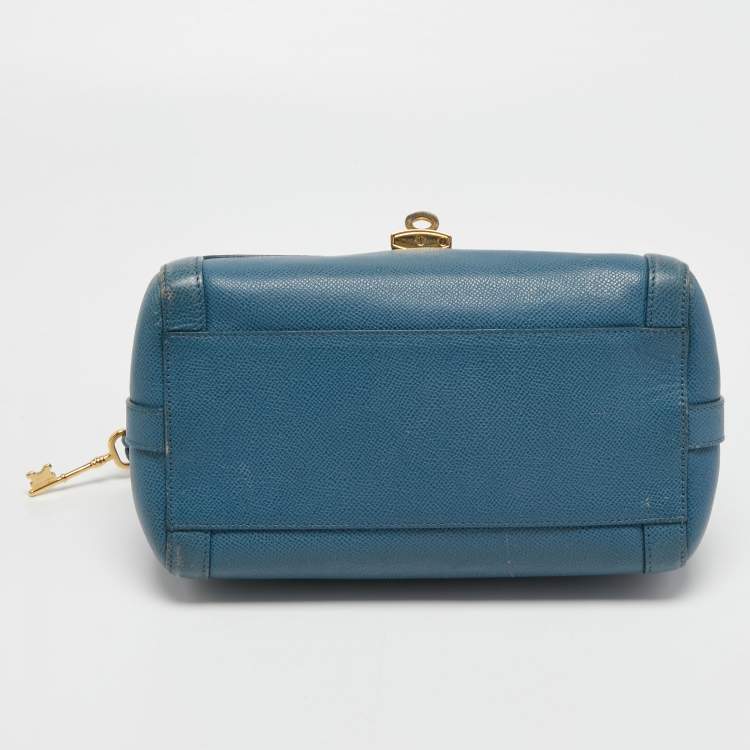 Pre Owned Dolce & Gabbana Blue Leather Padlock Top Handle Bag