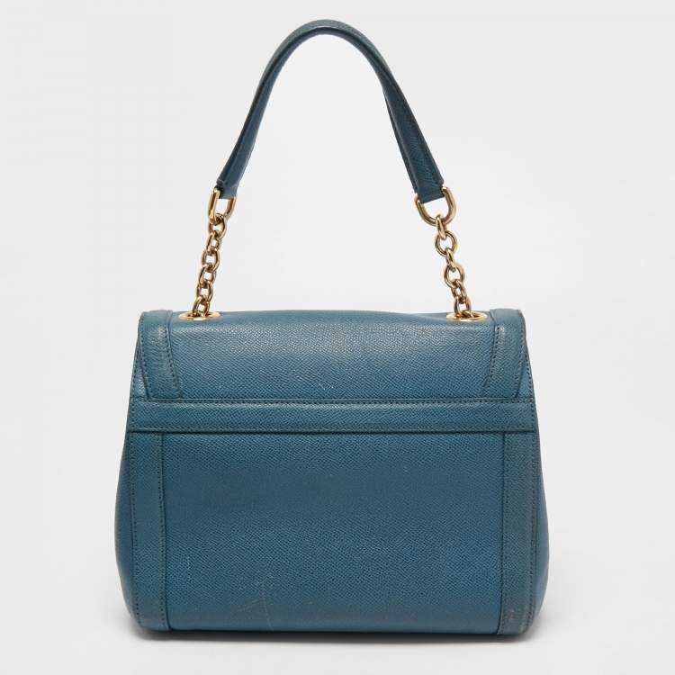 Pre Owned Dolce & Gabbana Blue Leather Padlock Top Handle Bag