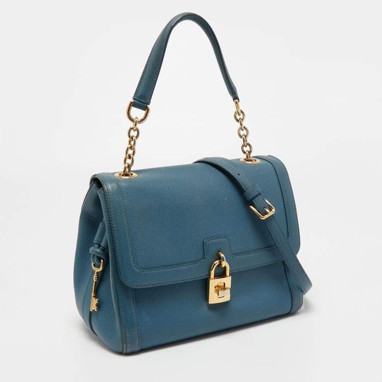 Pre Owned Dolce & Gabbana Blue Leather Padlock Top Handle Bag