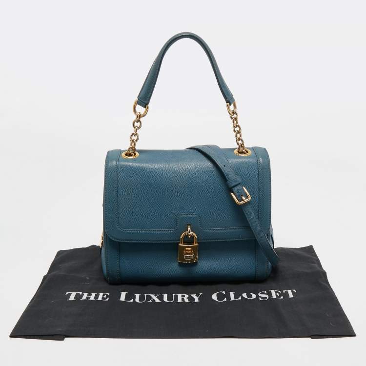 Pre Owned Dolce & Gabbana Blue Leather Padlock Top Handle Bag