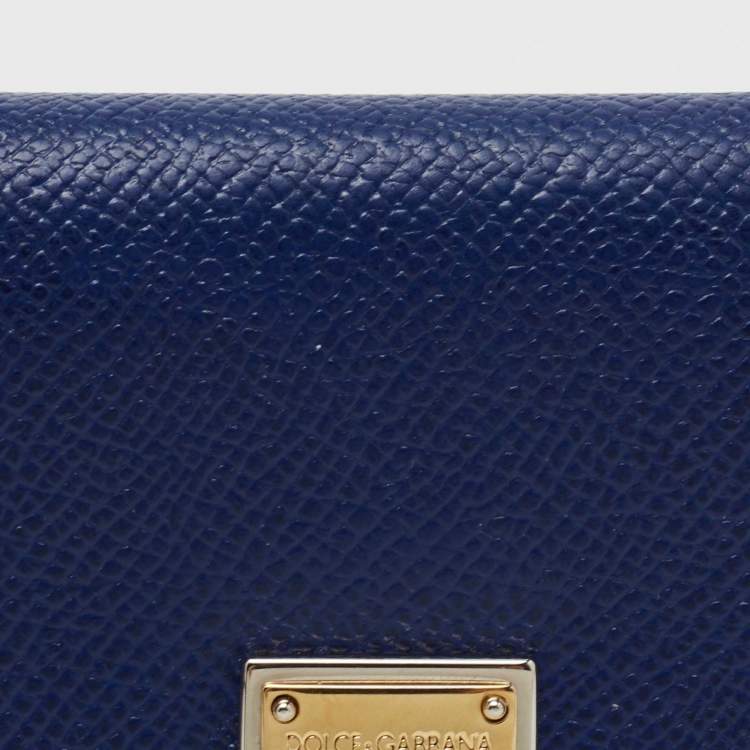 Pre Owned Dolce & Gabbana Blue Leather Trifold Wallet