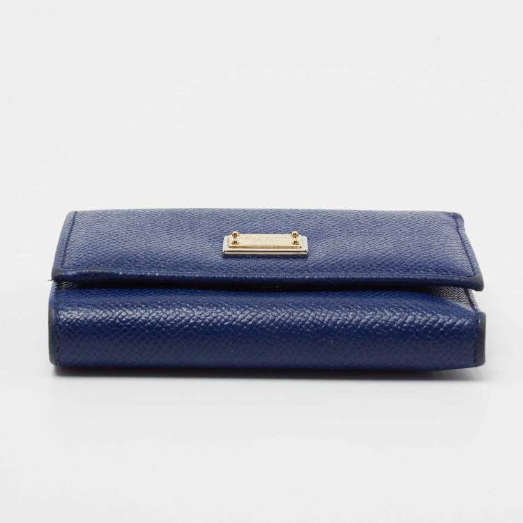 Pre Owned Dolce & Gabbana Blue Leather Trifold Wallet