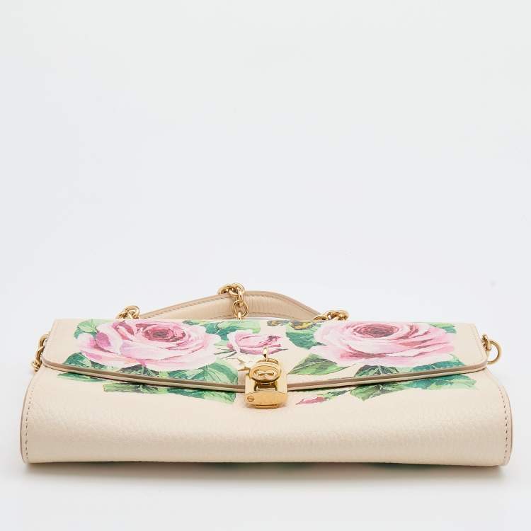 Pre Owned Dolce & Gabbana Multicolor Rose Print Leather Miss Dolce Chain Shoulder Bag