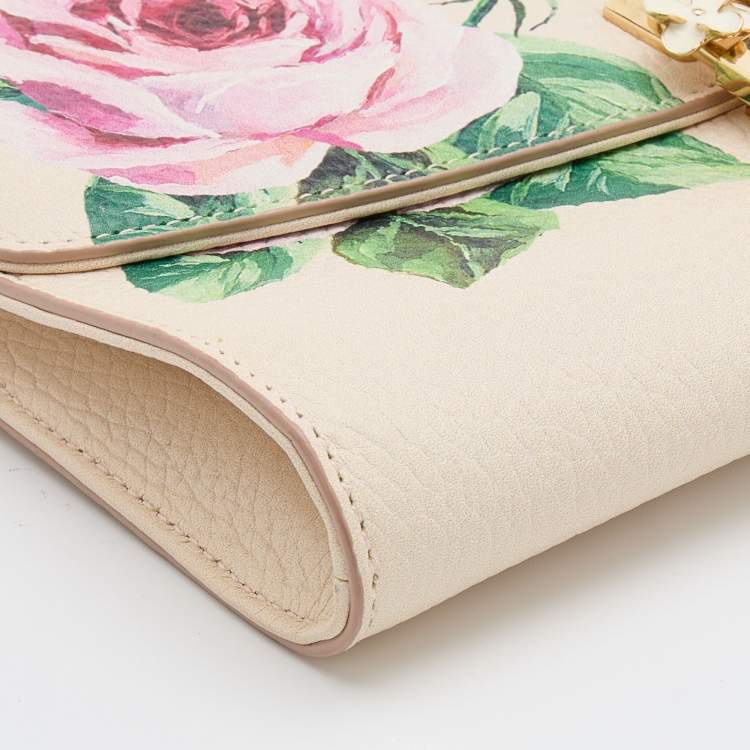 Pre Owned Dolce & Gabbana Multicolor Rose Print Leather Miss Dolce Chain Shoulder Bag