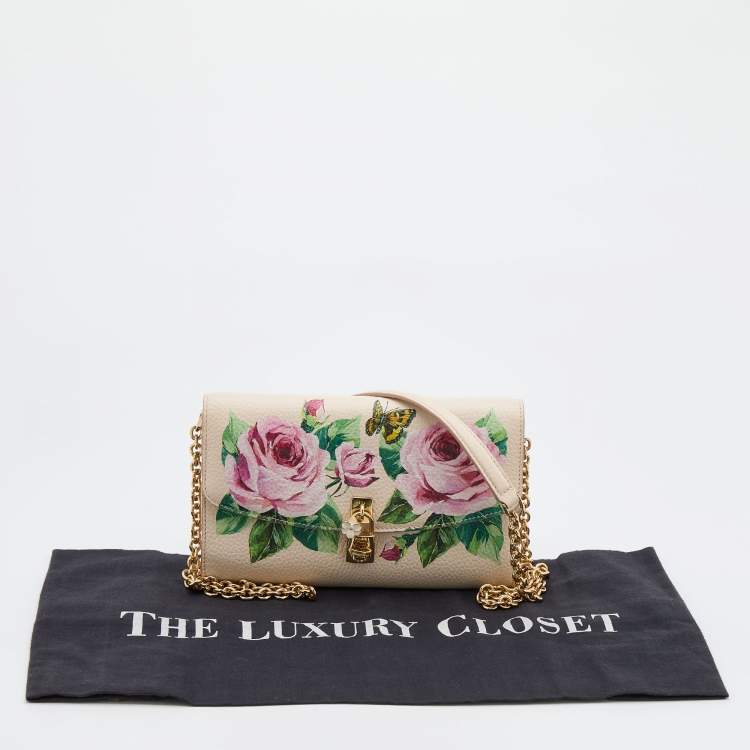 Pre Owned Dolce & Gabbana Multicolor Rose Print Leather Miss Dolce Chain Shoulder Bag