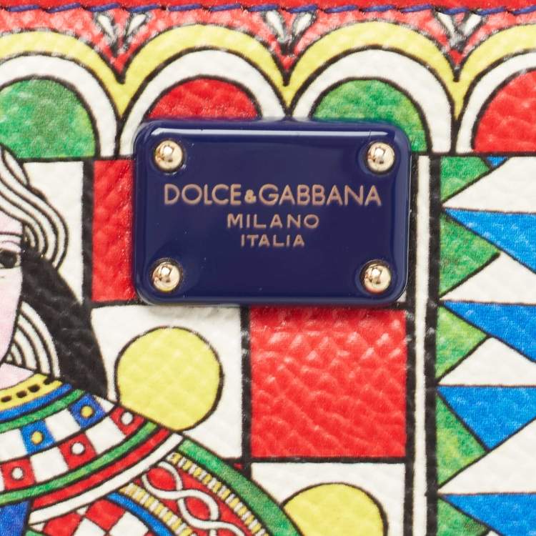 Pre Owned Dolce & Gabbana Multicolor Queen of Hearts Leather Zip Coin Purse