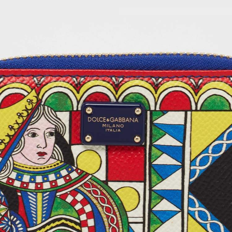 Pre Owned Dolce & Gabbana Multicolor Queen of Hearts Leather Zip Coin Purse