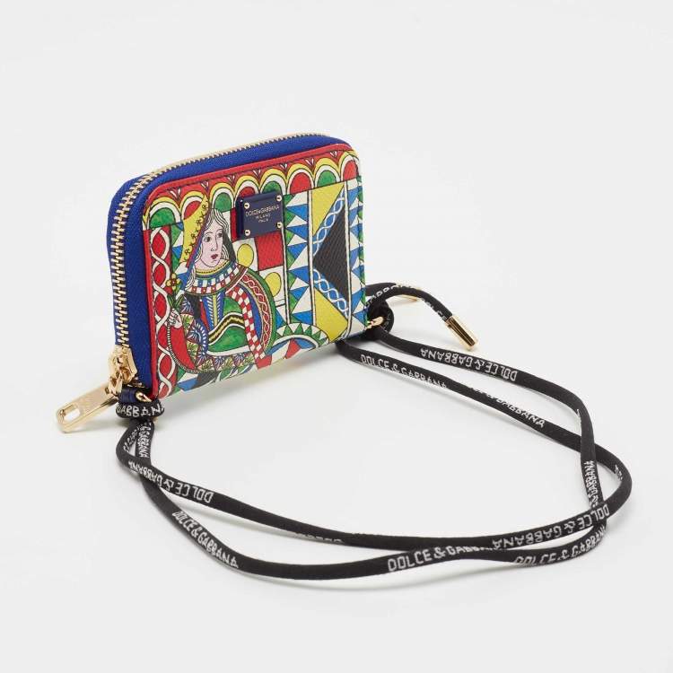 Pre Owned Dolce & Gabbana Multicolor Queen of Hearts Leather Zip Coin Purse
