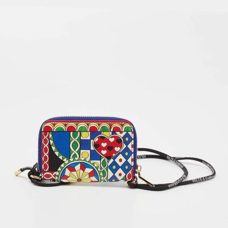 Pre Owned Dolce & Gabbana Multicolor Queen of Hearts Leather Zip Coin Purse