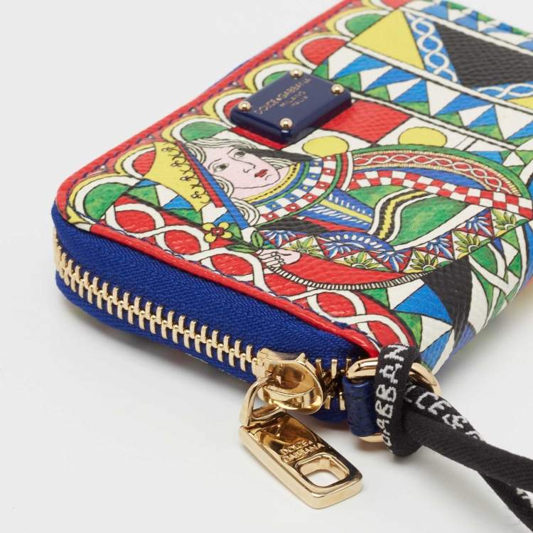 Pre Owned Dolce & Gabbana Multicolor Queen of Hearts Leather Zip Coin Purse