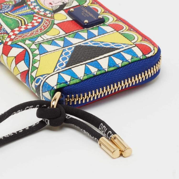 Pre Owned Dolce & Gabbana Multicolor Queen of Hearts Leather Zip Coin Purse