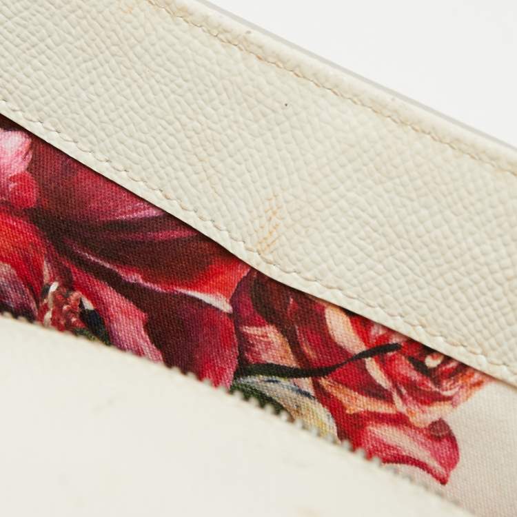 Pre Owned Dolce & Gabbana White Floral Print Leather Medium Miss Sicily Top Handle Bag