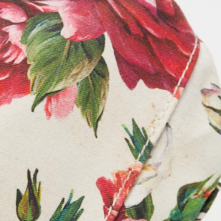Pre Owned Dolce & Gabbana White Floral Print Leather Medium Miss Sicily Top Handle Bag
