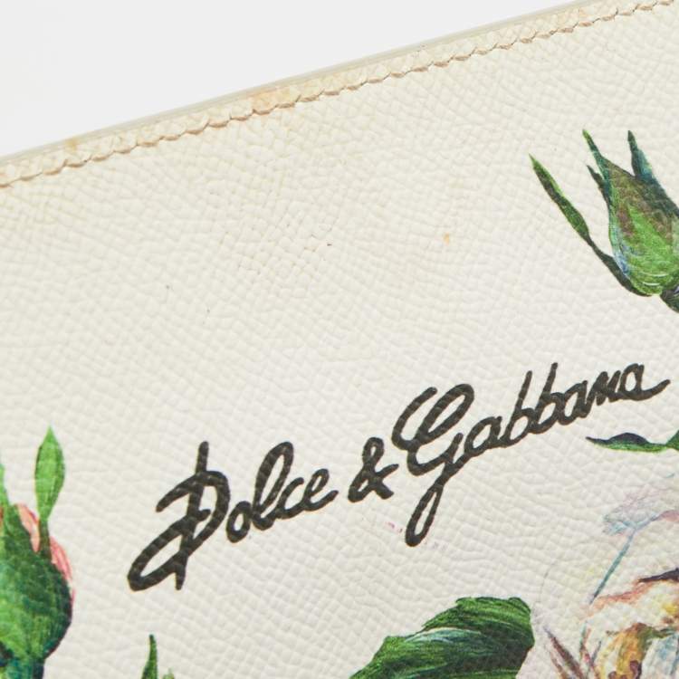 Pre Owned Dolce & Gabbana White Floral Print Leather Medium Miss Sicily Top Handle Bag